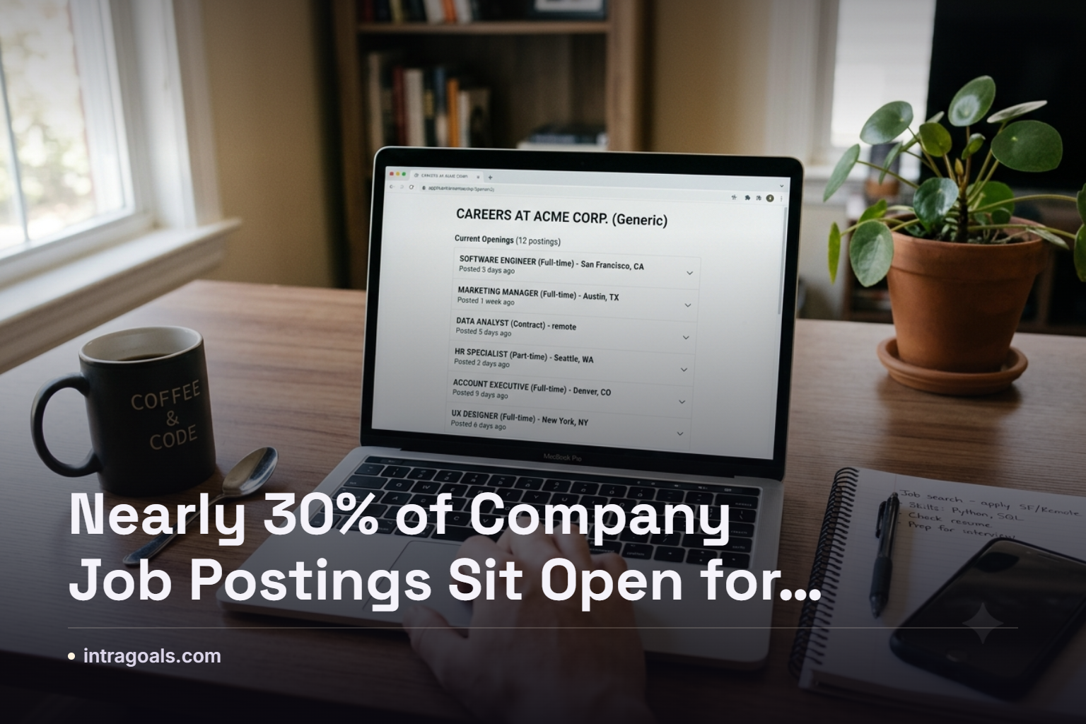 Person scrolling through a company careers webpage listing multiple open job postings on a laptop