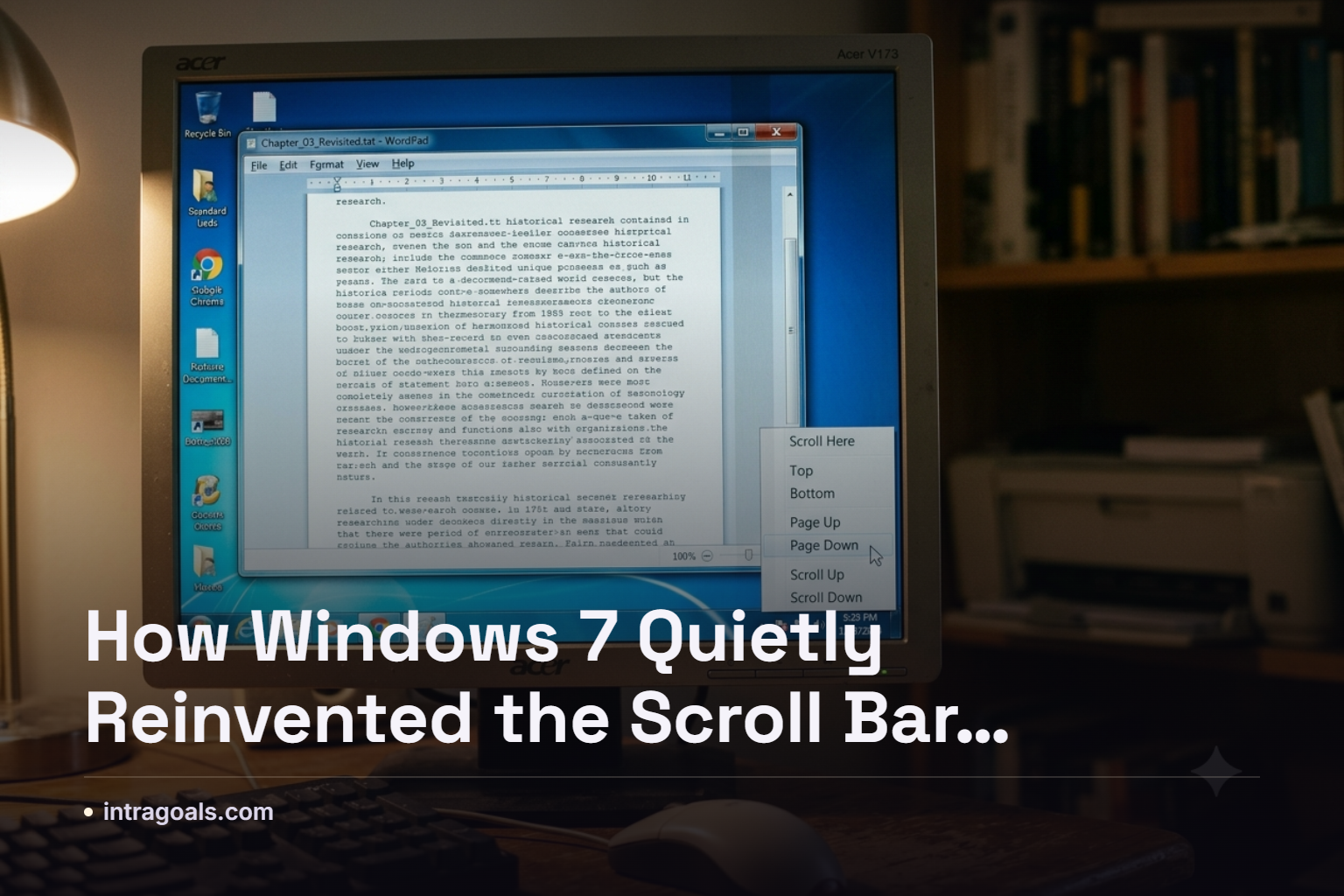 Close-up of a Windows desktop showing a scroll bar with a right-click context menu open