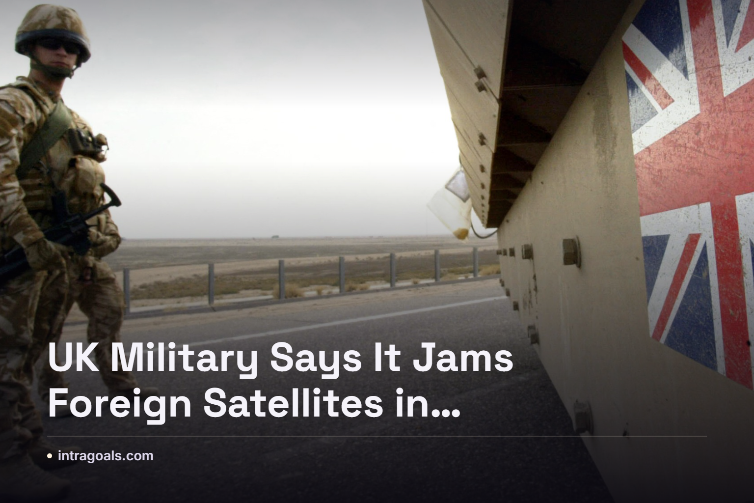 Satellite dish array at a UK military communications site under an overcast sky